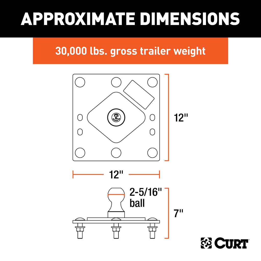 CURT 61100 Over-Bed Fixed Ball Gooseneck Hitch for Select Chevrolet C1500, Chevrolet C2500, Chevrolet C3500, Chevrolet K1500, Chevrolet K2500, Chevrolet K3500, Chevrolet Silverado 1500, Chevrolet Silverado Classic, Chevrolet Silverado 2500, Chevrolet