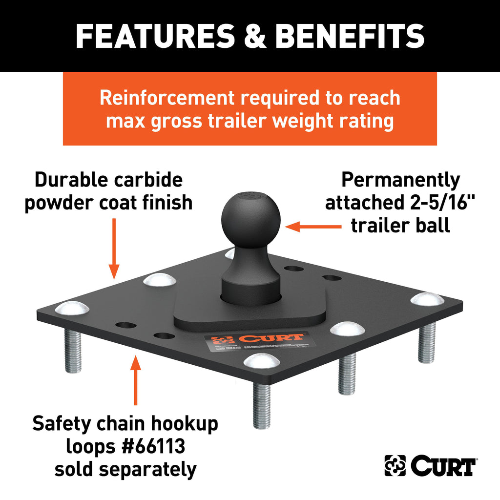 CURT 61100 Over-Bed Fixed Ball Gooseneck Hitch for Select Chevrolet C1500, Chevrolet C2500, Chevrolet C3500, Chevrolet K1500, Chevrolet K2500, Chevrolet K3500, Chevrolet Silverado 1500, Chevrolet Silverado Classic, Chevrolet Silverado 2500, Chevrolet