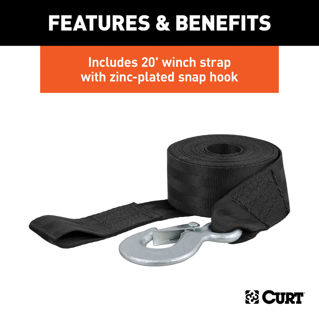 CURT 29438 Hand Crank Win. with 20ft. Strap (1;900 lbs; 8in. Handle) - Truck Part Superstore