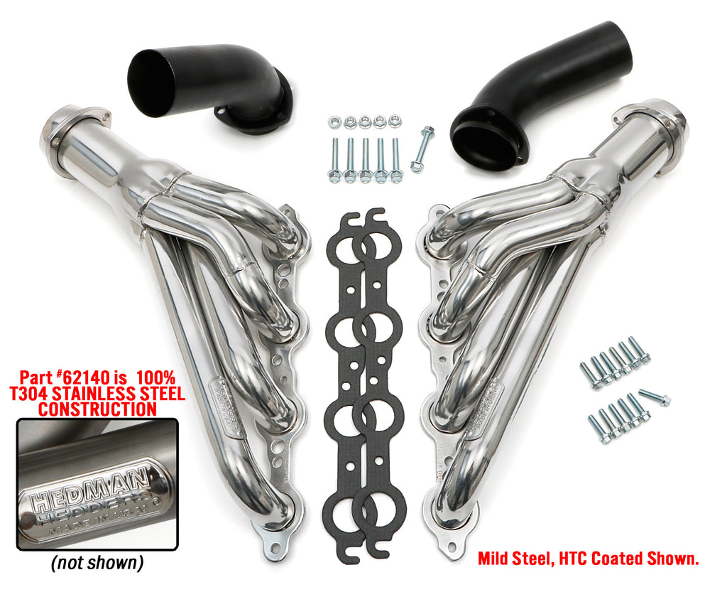 Hedman Hedders 62140 1968-72 Chevelle/El Camino; LS Swap Headers; Mid-length - 304 Stainless Raw for Select Buick GS, Buick Skylark, Chevrolet Chevelle, Chevrolet El Camino, Chevrolet Monte Carlo, Oldsmobile 442, Oldsmobile Cutlass, Oldsmobile F85,