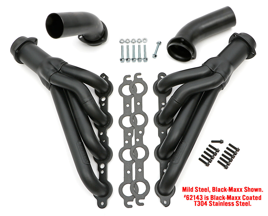 Hedman Hedders 62143 1968-72 Chevelle/El Camino; LS Swap Headers; Mid-length - 304 Stainless- Black for Select Buick GS, Buick Skylark, Chevrolet Chevelle, Chevrolet El Camino, Chevrolet Monte Carlo, Oldsmobile 442, Oldsmobile Cutlass, Oldsmobile F85,