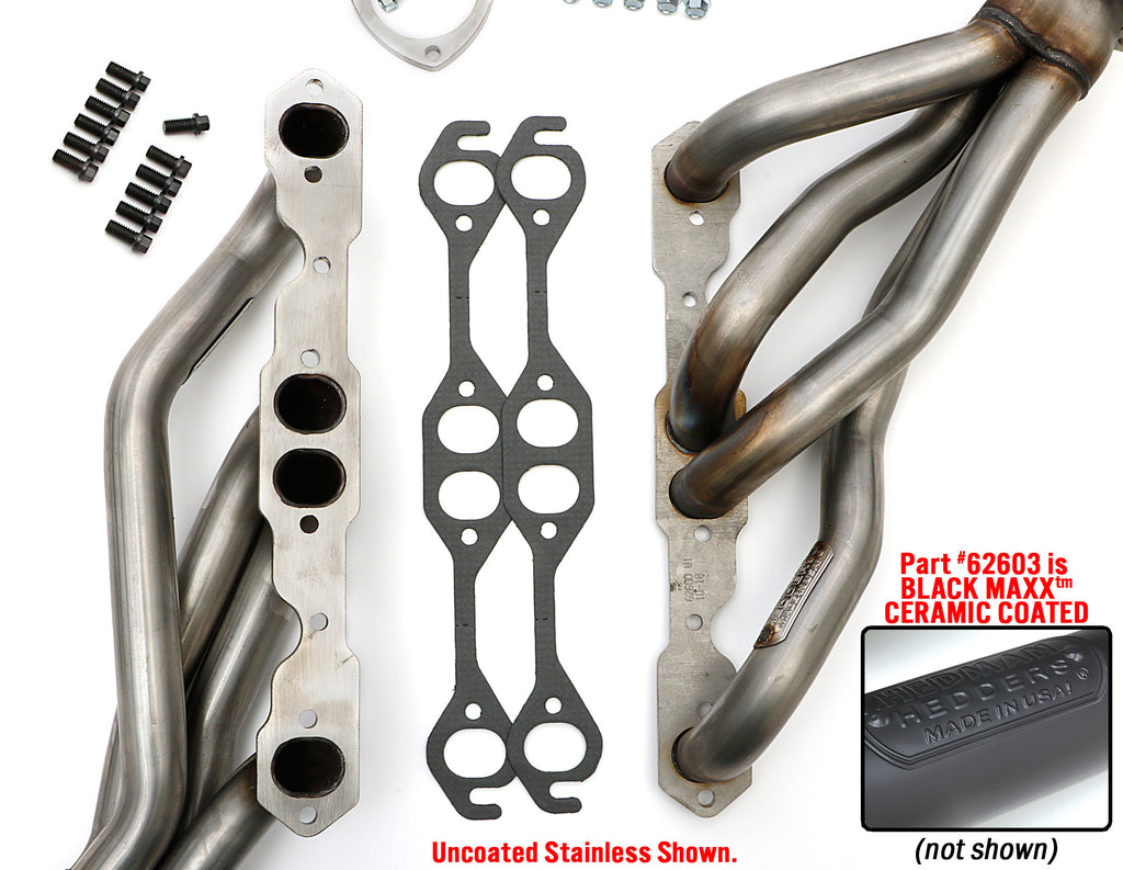 Hedman Hedders 62603 Black S/S Mid-Length Headers For 67-81 Camaro, G-Body w/283-400 for Select Chevrolet Bel Air, Chevrolet Biscayne, Chevrolet Caprice, Chevrolet Chevelle, Chevrolet El Camino, Chevrolet Impala, Chevrolet Monte Carlo, Chevrolet