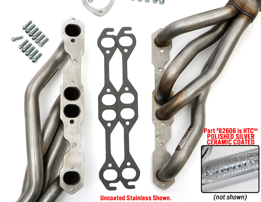 Hedman Hedders 62606 Silver S/S Mid-Length Headers For 67-81 Camaro, G-Body w/283-400 for Select Chevrolet Bel Air, Chevrolet Biscayne, Chevrolet Caprice, Chevrolet Chevelle, Chevrolet El Camino, Chevrolet Impala, Chevrolet Monte Carlo, Chevrolet
