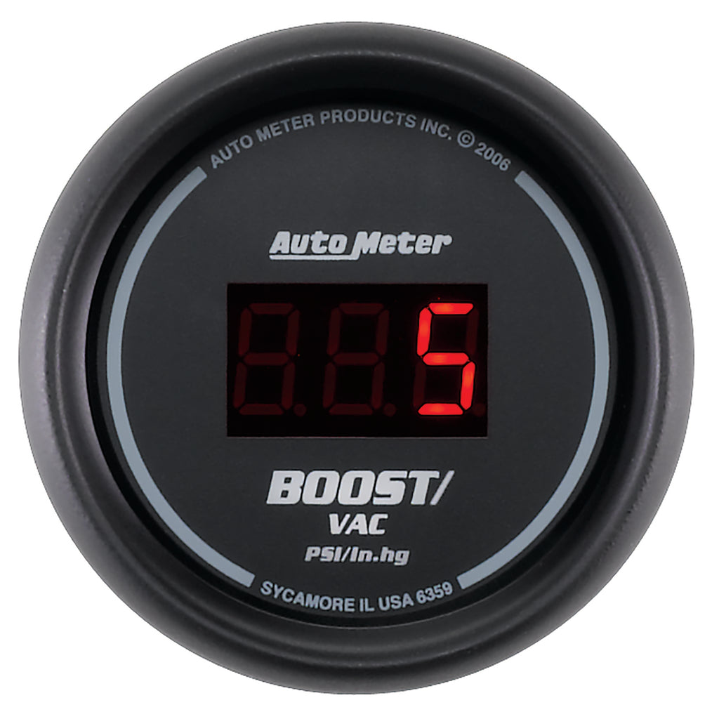 AutoMeter 6359 GAUGE, VAC/BOOST, 2 1/16", 30INHG-30PSI, DIGITAL, BLACK DIAL W/ RED LED