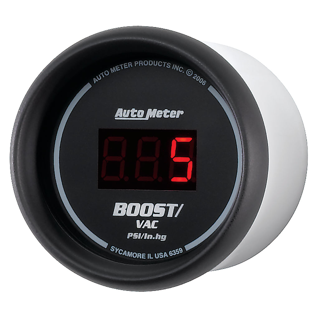 AutoMeter 6359 GAUGE, VAC/BOOST, 2 1/16", 30INHG-30PSI, DIGITAL, BLACK DIAL W/ RED LED