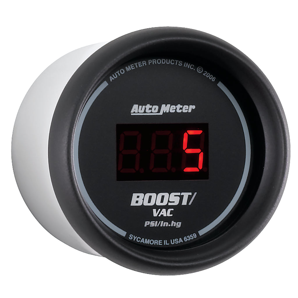 AutoMeter 6359 GAUGE, VAC/BOOST, 2 1/16", 30INHG-30PSI, DIGITAL, BLACK DIAL W/ RED LED