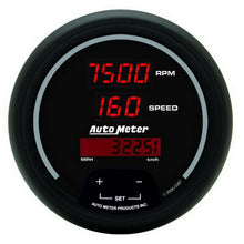 Load image into Gallery viewer, AutoMeter 6387 GAUGE, TACH/SPEEDO, 3 3/8", 260MPH/260KMH / 10KRPM, PROGRAM, DIG, BLK W/ RD LED
