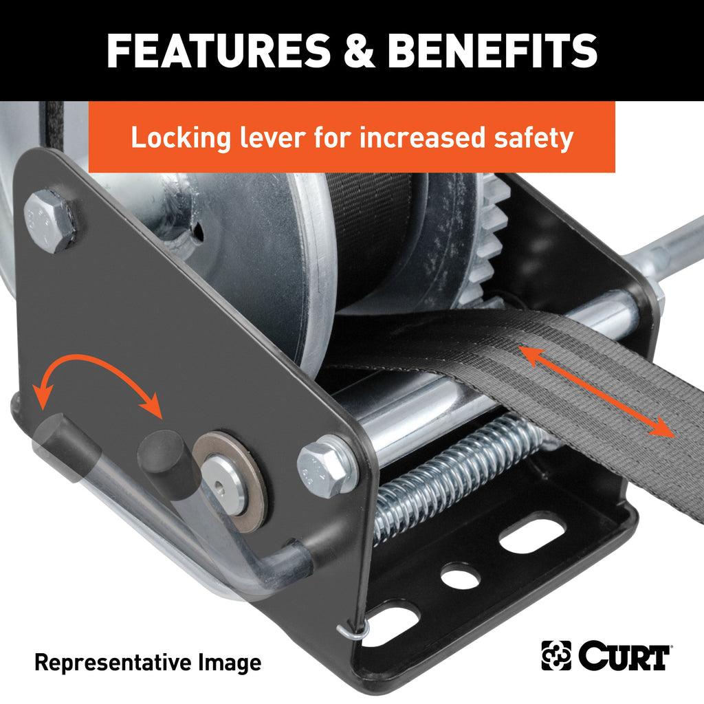 CURT 29438 Hand Crank Win. with 20ft. Strap (1;900 lbs; 8in. Handle) - Truck Part Superstore