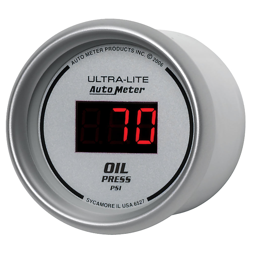 AutoMeter 6527 GAUGE, OIL PRESSURE, 2 1/16", 100PSI, DIGITAL, SILVER DIAL W/ RED LED