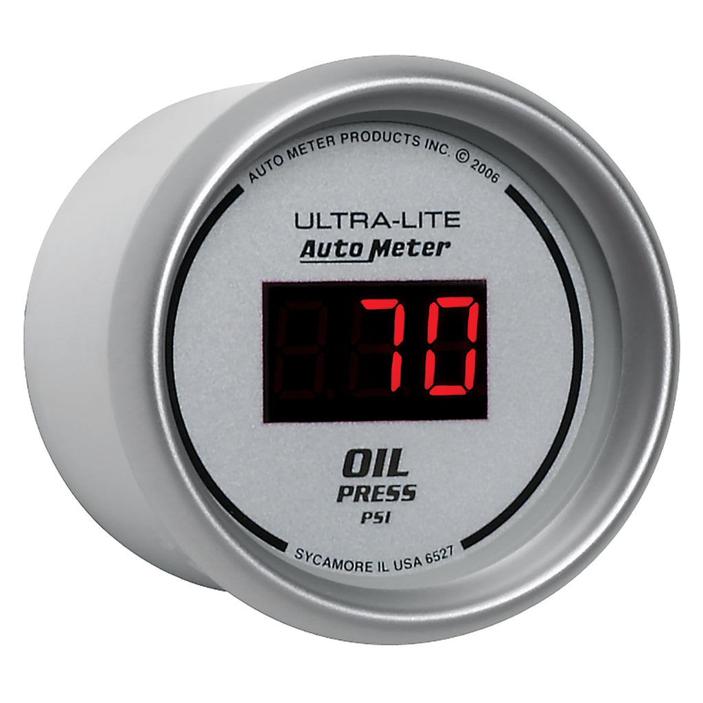 AutoMeter 6527 GAUGE, OIL PRESSURE, 2 1/16", 100PSI, DIGITAL, SILVER DIAL W/ RED LED