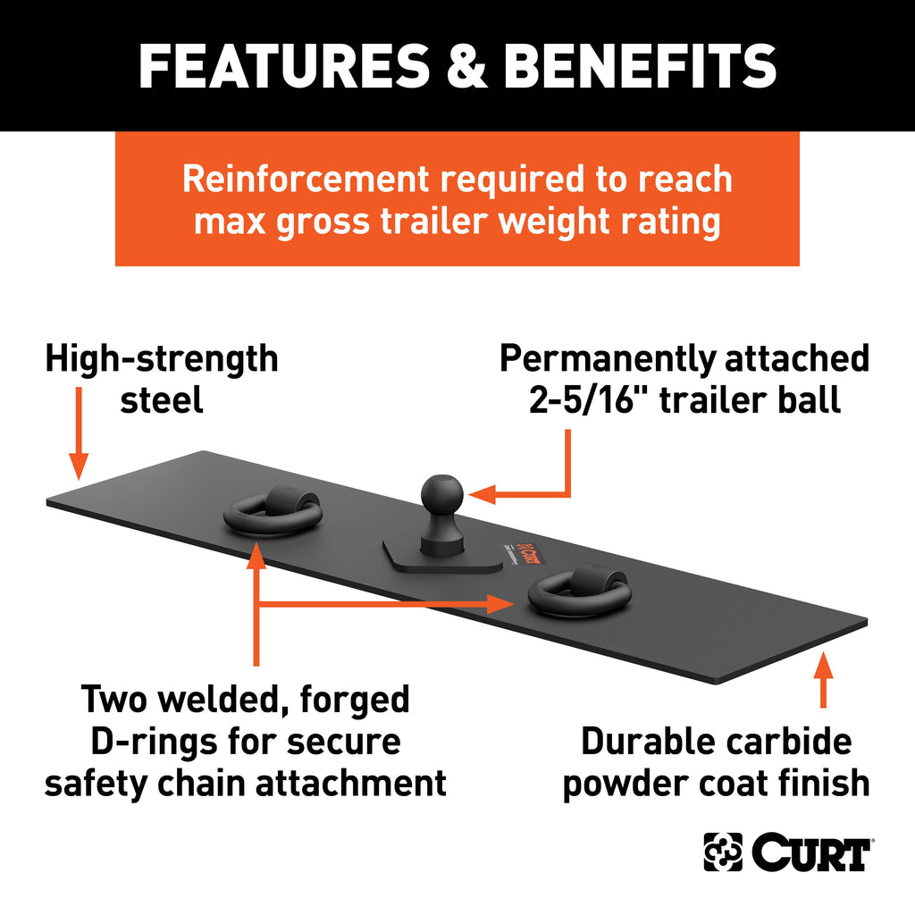 CURT 65500 Over-Bed Flat Plate Gooseneck Hitch for Select Chevrolet C1500, Chevrolet C2500, Chevrolet C3500, Chevrolet K1500, Chevrolet K2500, Chevrolet K3500, Chevrolet Silverado 1500, Chevrolet Silverado Classic, Chevrolet Silverado 2500, Chevrolet