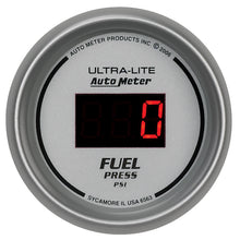 Load image into Gallery viewer, AutoMeter 6563 GAUGE, FUEL PRESSURE, 2 1/16", 100PSI, DIGITAL, SILVER DIAL W/ RED LED