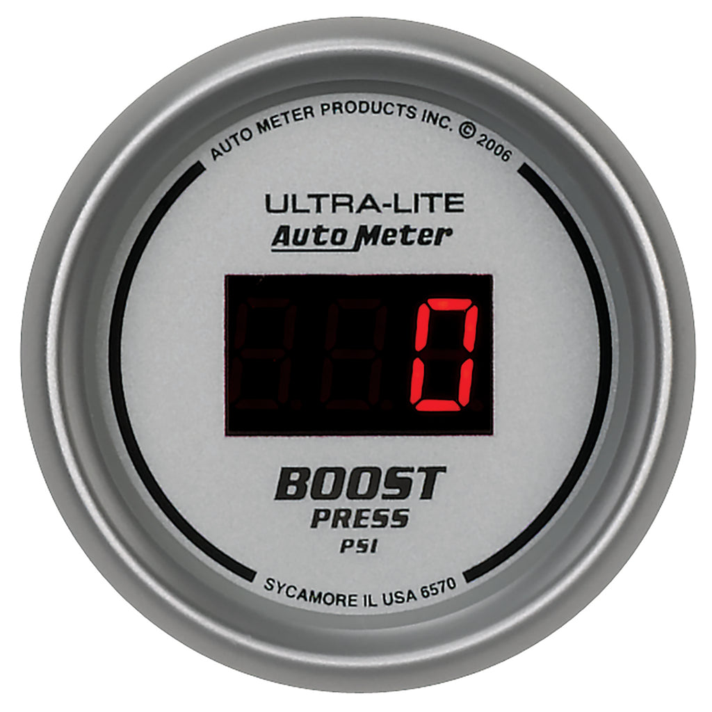 AutoMeter 6570 GAUGE, BOOST, 2 1/16", 60PSI, DIGITAL, SILVER DIAL W/ RED LED