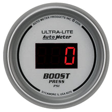 Load image into Gallery viewer, AutoMeter 6570 GAUGE, BOOST, 2 1/16", 60PSI, DIGITAL, SILVER DIAL W/ RED LED