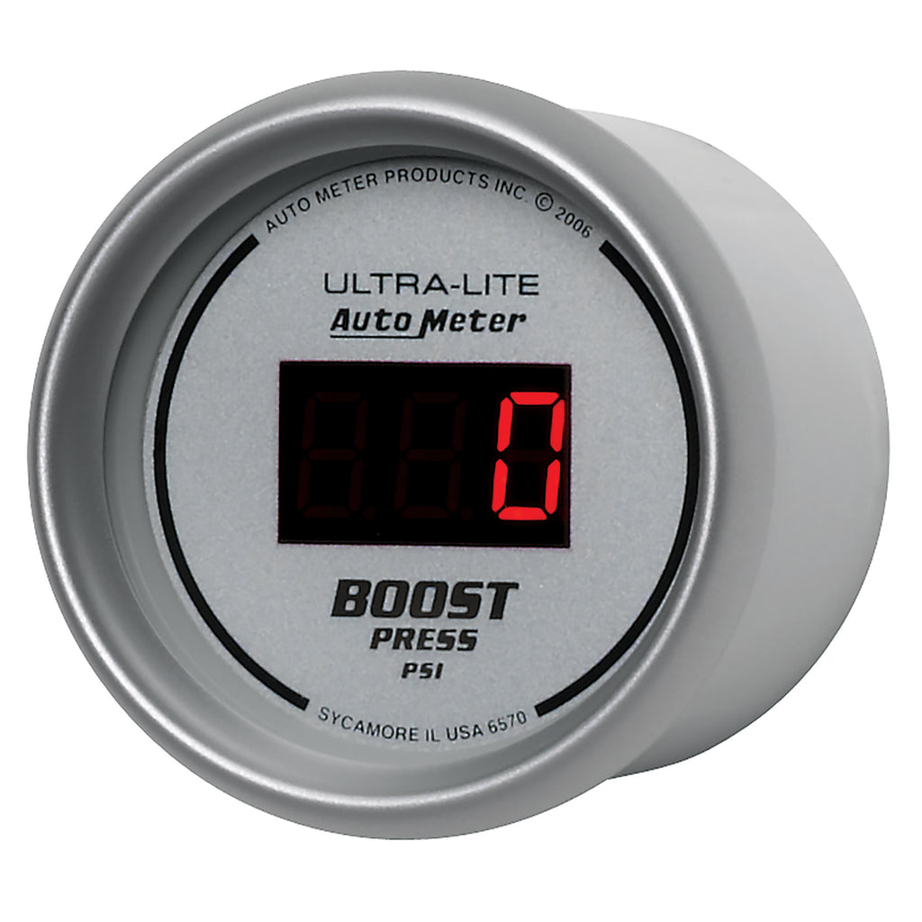 AutoMeter 6570 GAUGE, BOOST, 2 1/16", 60PSI, DIGITAL, SILVER DIAL W/ RED LED