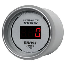 Load image into Gallery viewer, AutoMeter 6570 GAUGE, BOOST, 2 1/16", 60PSI, DIGITAL, SILVER DIAL W/ RED LED