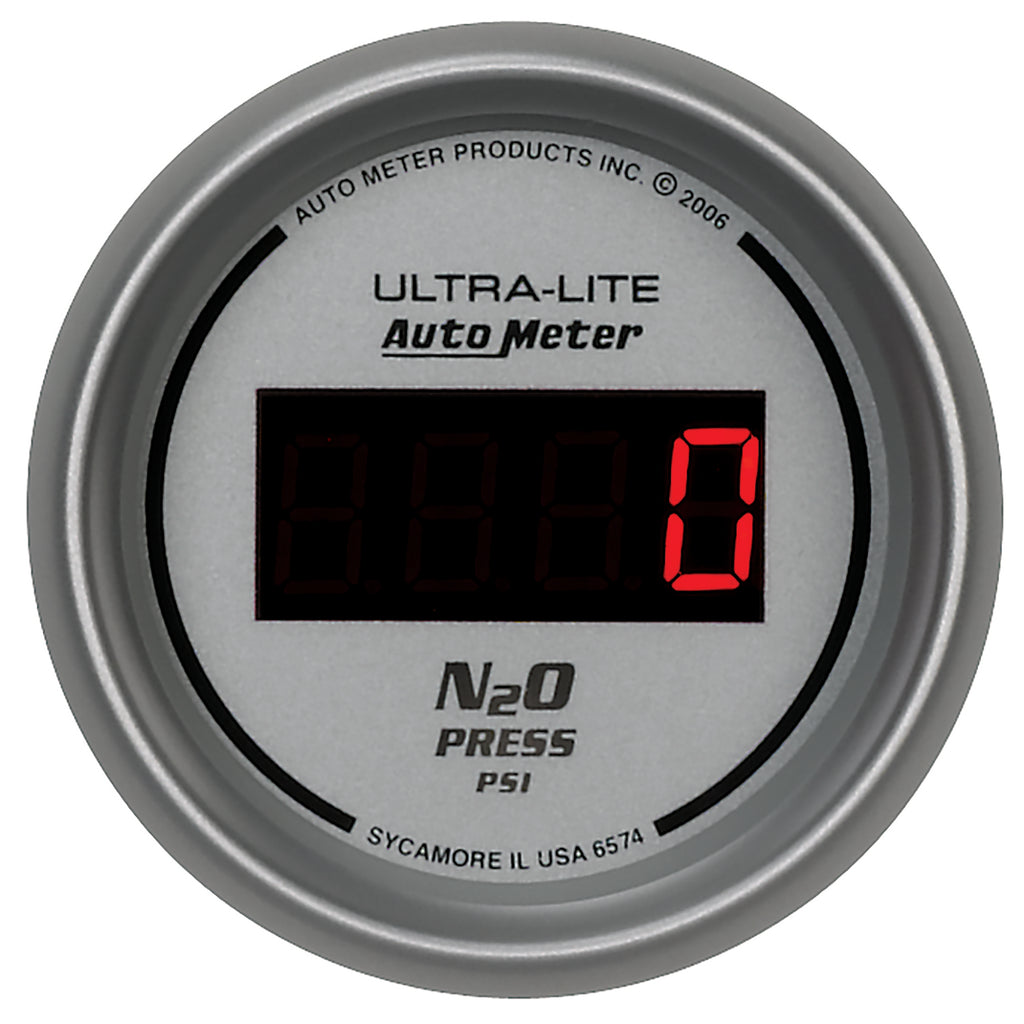 AutoMeter 6574 GAUGE, NITROUS PRESSURE, 2 1/16", 1600PSI, DIGITAL, SILVER DIAL W/ RED LED