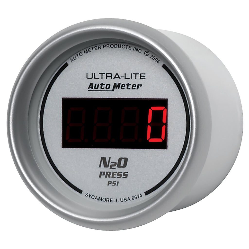 AutoMeter 6574 GAUGE, NITROUS PRESSURE, 2 1/16", 1600PSI, DIGITAL, SILVER DIAL W/ RED LED