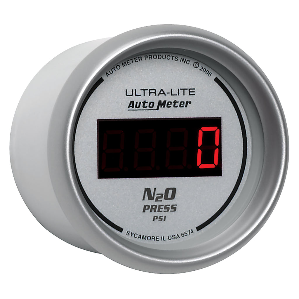 AutoMeter 6574 GAUGE, NITROUS PRESSURE, 2 1/16", 1600PSI, DIGITAL, SILVER DIAL W/ RED LED