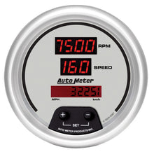 Load image into Gallery viewer, AutoMeter 6587 GAUGE, TACH/SPEED, 3 3/8", 260MPH/260KMH/10KRPM, ELEC PRGRM, DIG, SLVR W/ RD LED