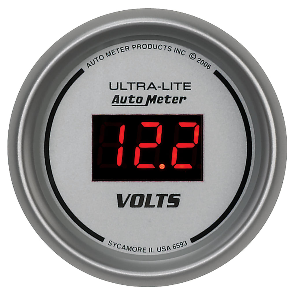 AutoMeter 6593 GAUGE, VOLTMETER, 2 1/16", 18V, DIGITAL, SILVER DIAL W/ RED LED
