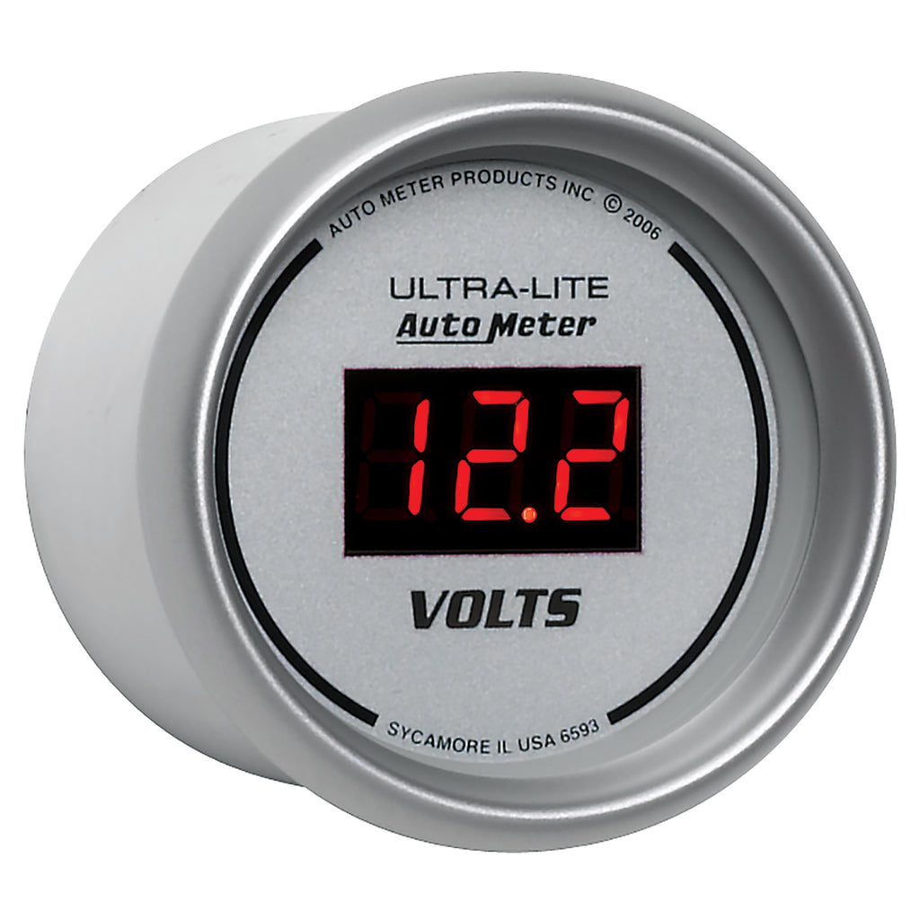 AutoMeter 6593 GAUGE, VOLTMETER, 2 1/16", 18V, DIGITAL, SILVER DIAL W/ RED LED