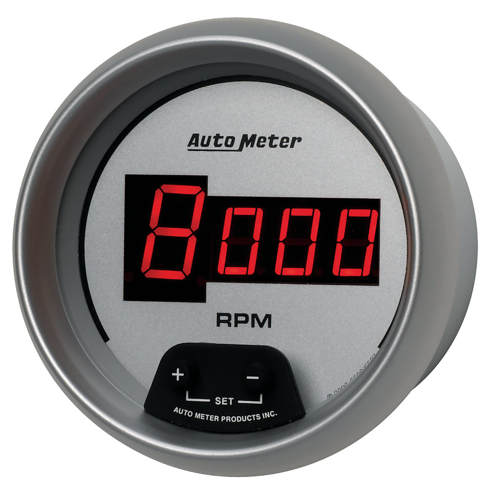 AutoMeter 6597 GAUGE, TACH, 3 3/8", 10K RPM, IN-DASH, DIGITAL, SILVER DIAL W/ RED LED