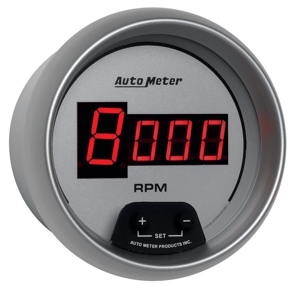 AutoMeter 6597 GAUGE, TACH, 3 3/8", 10K RPM, IN-DASH, DIGITAL, SILVER DIAL W/ RED LED