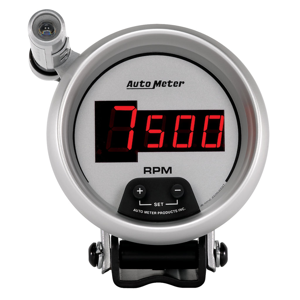 AutoMeter 6599 GAUGE, TACH, 3 3/4", 10K RPM, PEDESTAL W/ QUICK-LITE,  DIGITAL, SLVR W/ RED LED