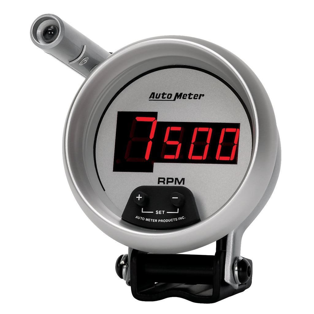 AutoMeter 6599 GAUGE, TACH, 3 3/4", 10K RPM, PEDESTAL W/ QUICK-LITE,  DIGITAL, SLVR W/ RED LED