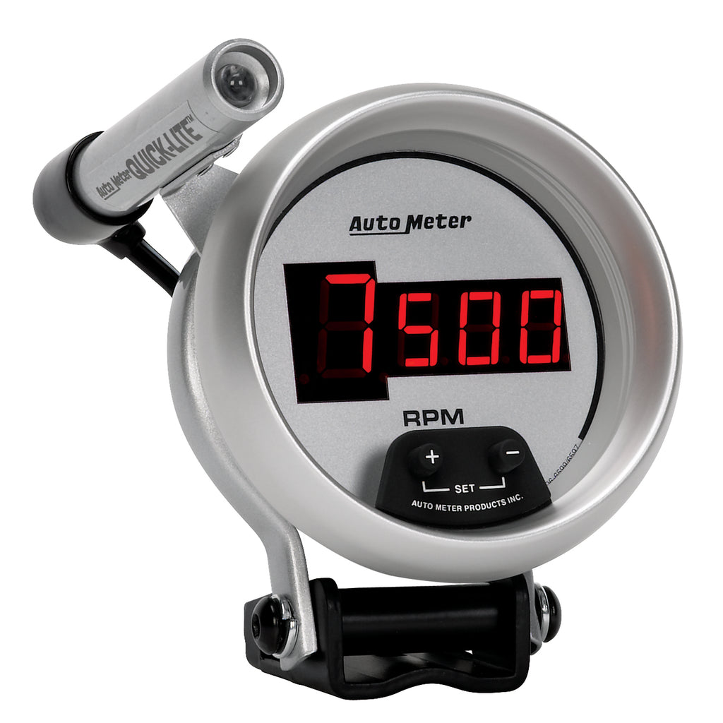 AutoMeter 6599 GAUGE, TACH, 3 3/4", 10K RPM, PEDESTAL W/ QUICK-LITE,  DIGITAL, SLVR W/ RED LED