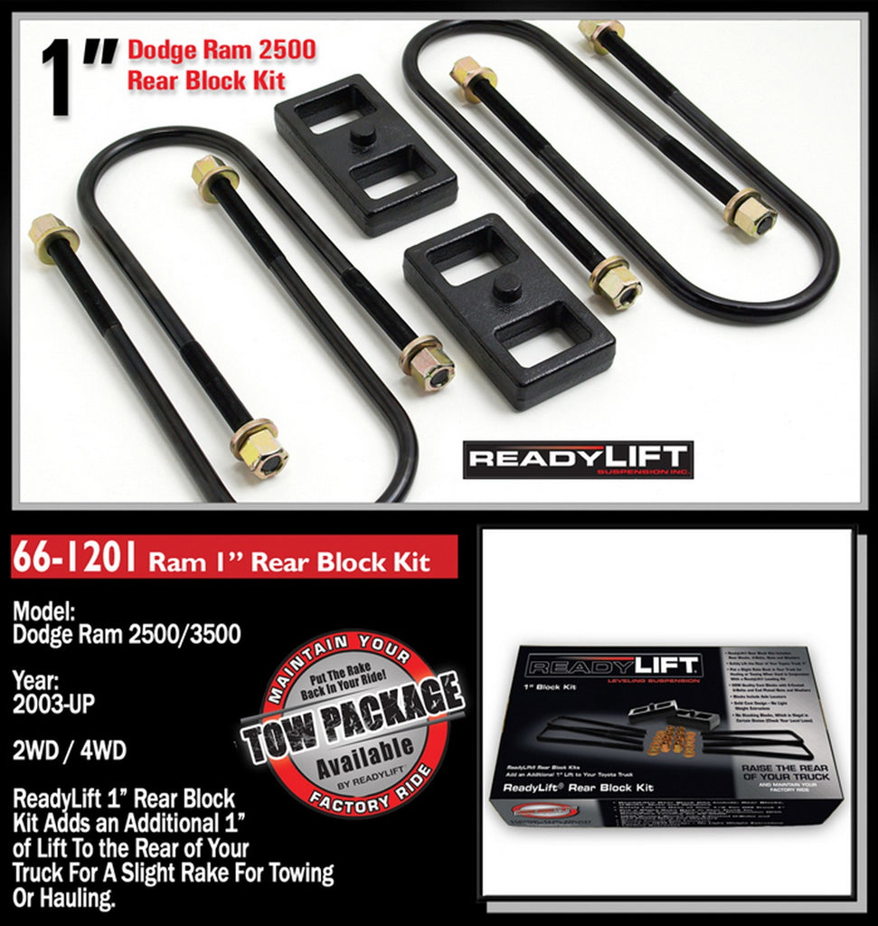 ReadyLift 66-1201 1in. Rear Block Kit for use without Top mounted Overloads for Select Dodge Ram 2500, Dodge Ram 3500, Ram 2500, Ram