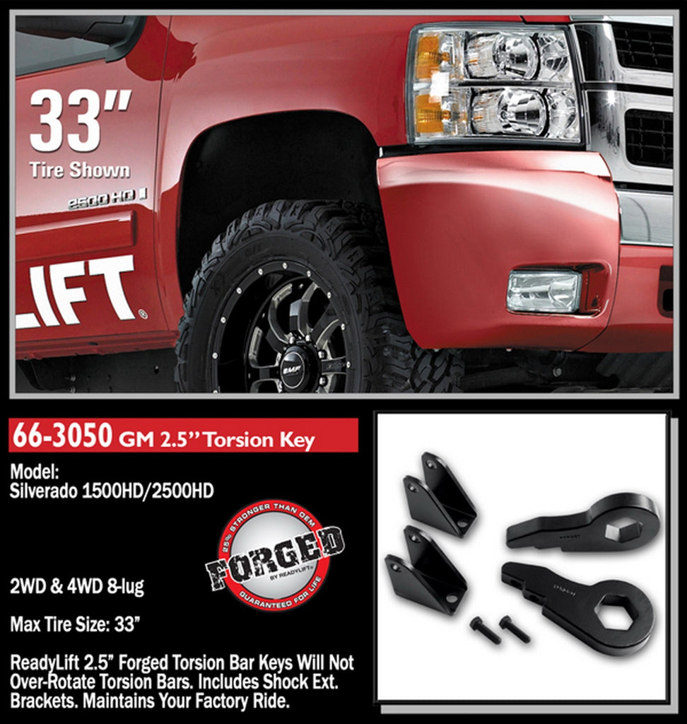 ReadyLift 66-3050 2.5in. Front Leveling Kit (Forged Torsion Key) for Select Chevrolet Avalanche 2500, Chevrolet Silverado HD, Chevrolet Silverado HD Classic, Chevrolet Silverado HD, Chevrolet Silverado 3500, Chevrolet Silverado HD, Chevrolet Suburban