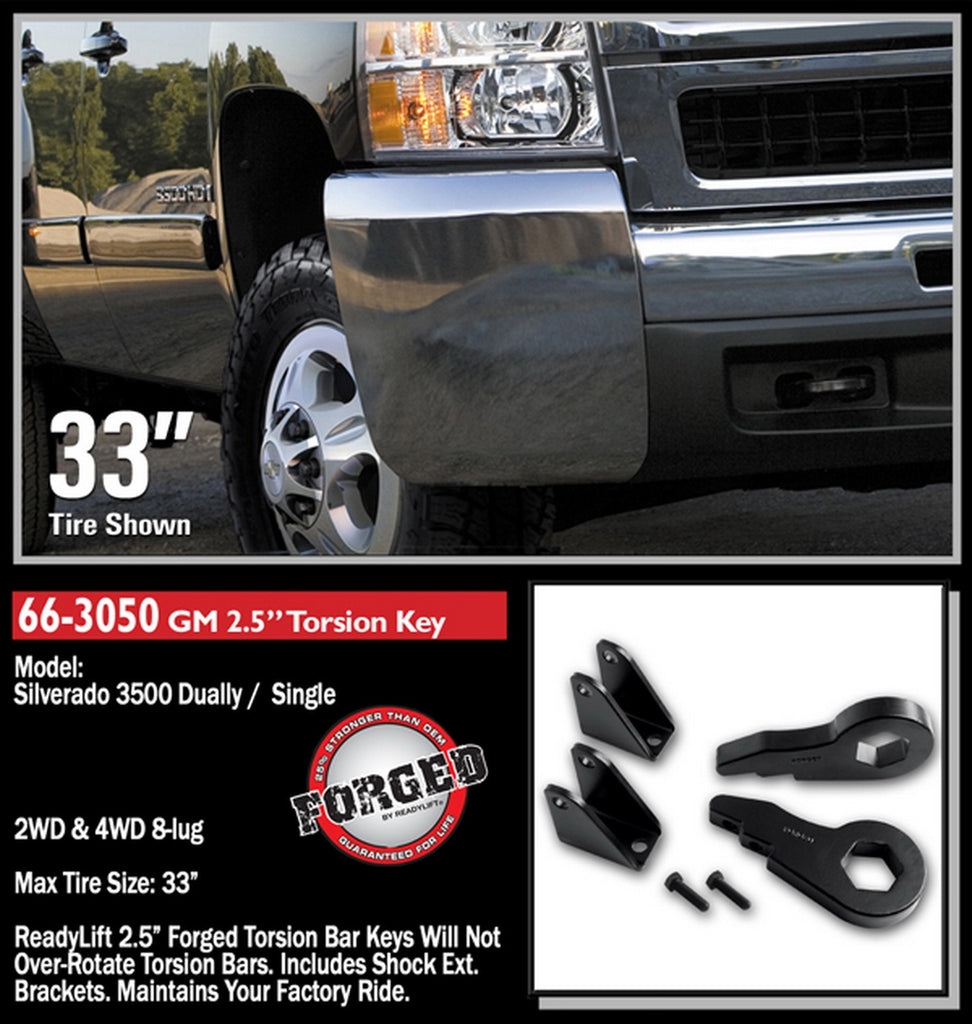 ReadyLift 66-3050 2.5in. Front Leveling Kit (Forged Torsion Key) for Select Chevrolet Avalanche 2500, Chevrolet Silverado HD, Chevrolet Silverado HD Classic, Chevrolet Silverado HD, Chevrolet Silverado 3500, Chevrolet Silverado HD, Chevrolet Suburban