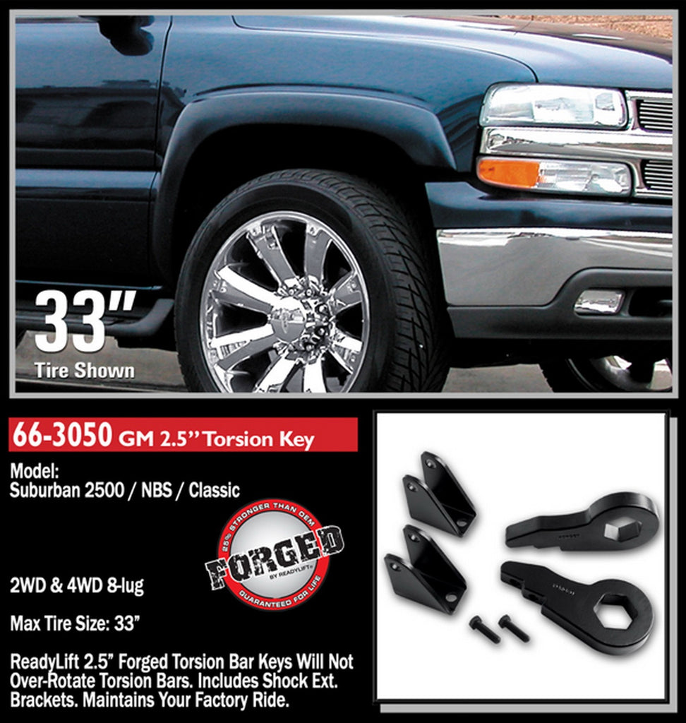 ReadyLift 66-3050 2.5in. Front Leveling Kit (Forged Torsion Key) for Select Chevrolet Avalanche 2500, Chevrolet Silverado HD, Chevrolet Silverado HD Classic, Chevrolet Silverado HD, Chevrolet Silverado 3500, Chevrolet Silverado HD, Chevrolet Suburban