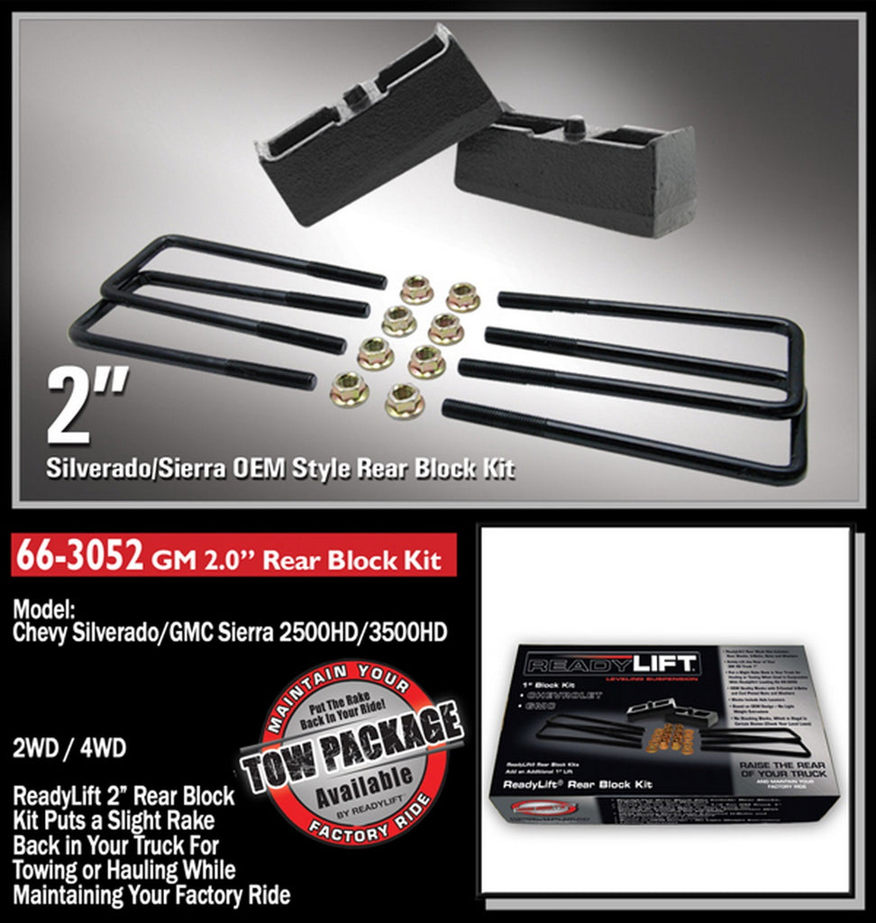 ReadyLift 66-3052 2in. Rear Block Kit for Select Chevrolet C1500, Chevrolet K1500, Chevrolet Silverado HD, Chevrolet Silverado HD Classic, Chevrolet Silverado HD, Chevrolet Silverado HD Classic, Chevrolet Silverado 3500, Chevrolet Silverado Classic,