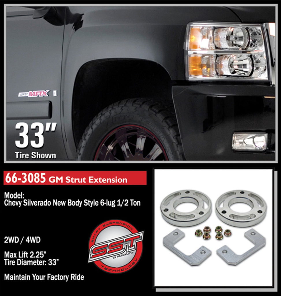 ReadyLift 66-3085 2.25in. Front Leveling Kit for Select Cadillac Escalade, Cadillac Escalade ESV, Chevrolet Avalanche, Chevrolet Silverado 1500, Chevrolet Suburban, Chevrolet Suburban 1500, Chevrolet Tahoe, GMC Sierra 1500, GMC Yukon, GMC Yukon XL, GMC