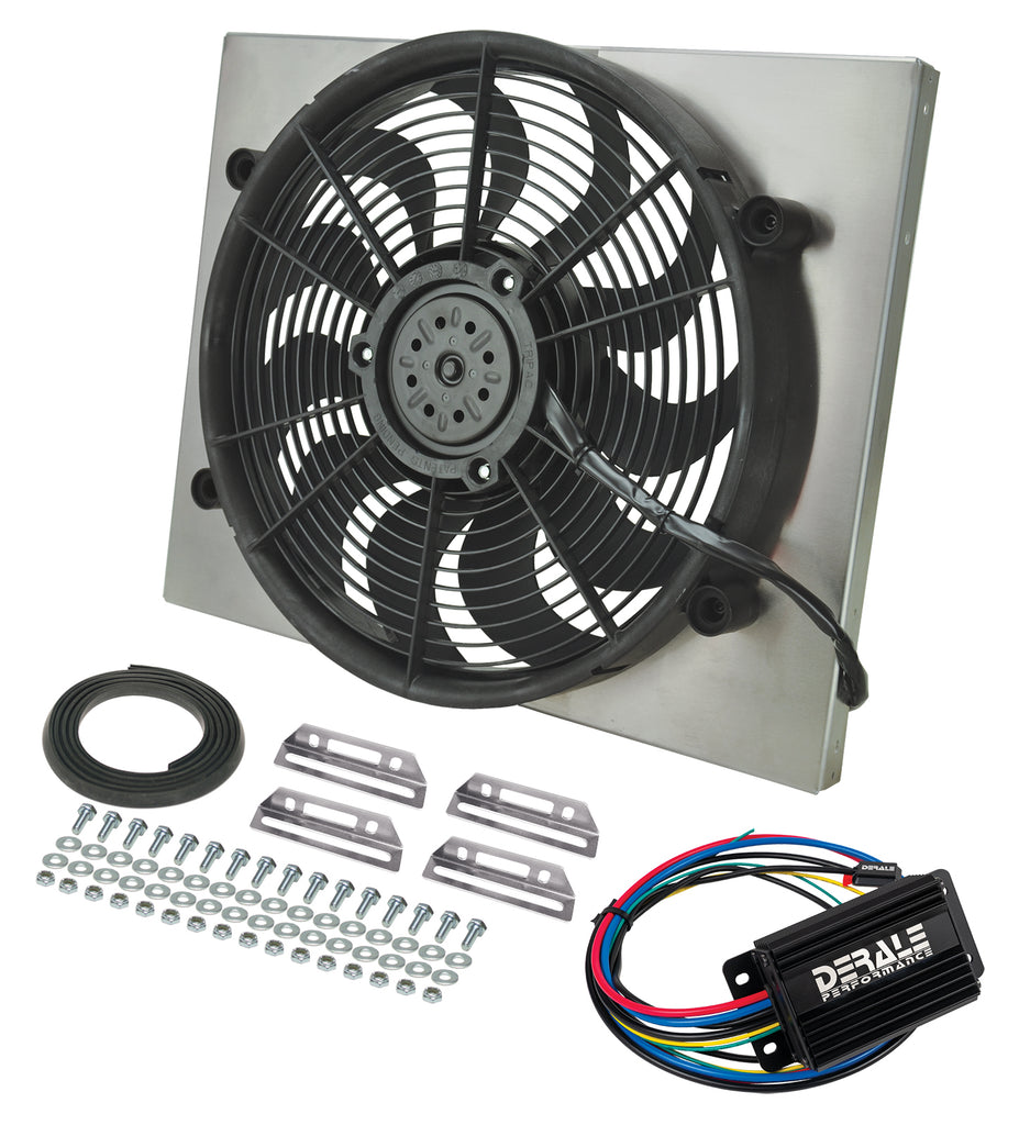 Derale 66823 Powerpack - High Output Single 17" RAD Fan/Alum Shroud Kit w/ PWM Controller