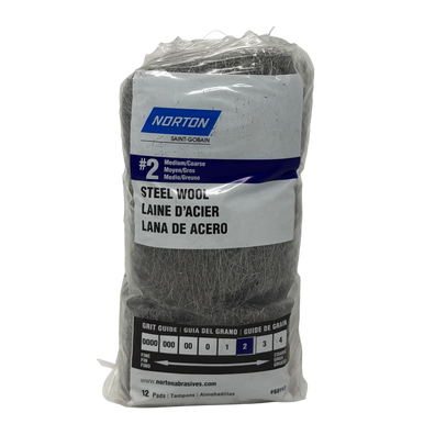 Norton 68117 Steel Wool, #2 Medium/Coarse - 12 Pads