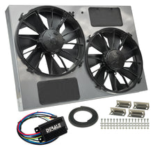 Load image into Gallery viewer, Derale 66927 Powerpack - High Output Dual 12" RAD Fan/Powdercoated Steel Shroud w/ PWM Contro