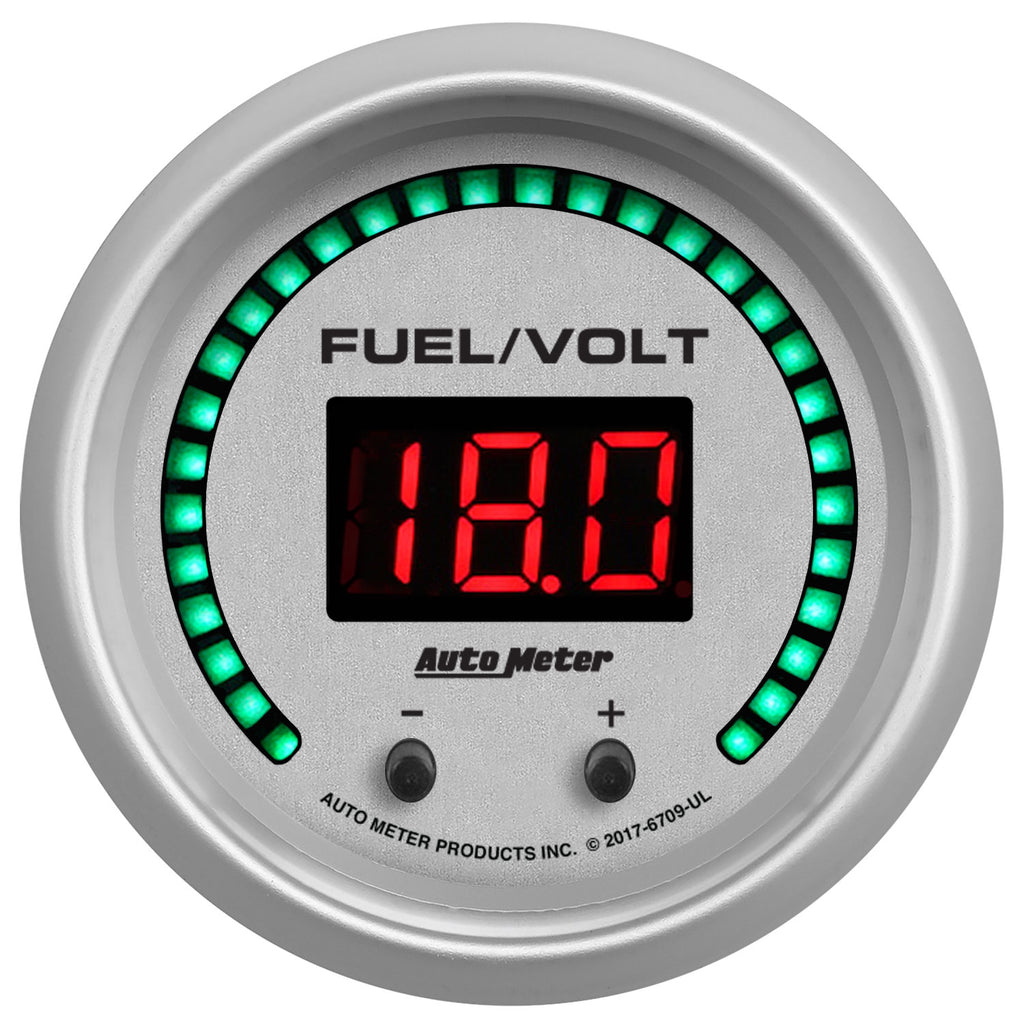AutoMeter 6709-UL GAUGE, FUEL/VOLT, 2 1/16" TWO CHANNEL, SELECTABLE, ULTRA-LITE ELITE DIGITAL