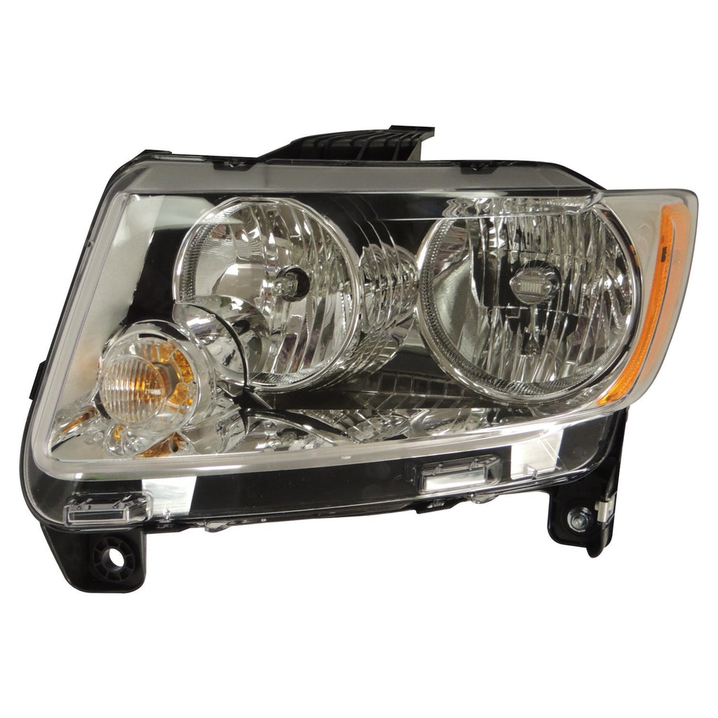 Crown Automotive Jeep Replacement 68088869AA Left Halogen Headlight Assembly for 11-17 Jeep MK Compass w/ Chrome Bezels for Select Jeep Compass
