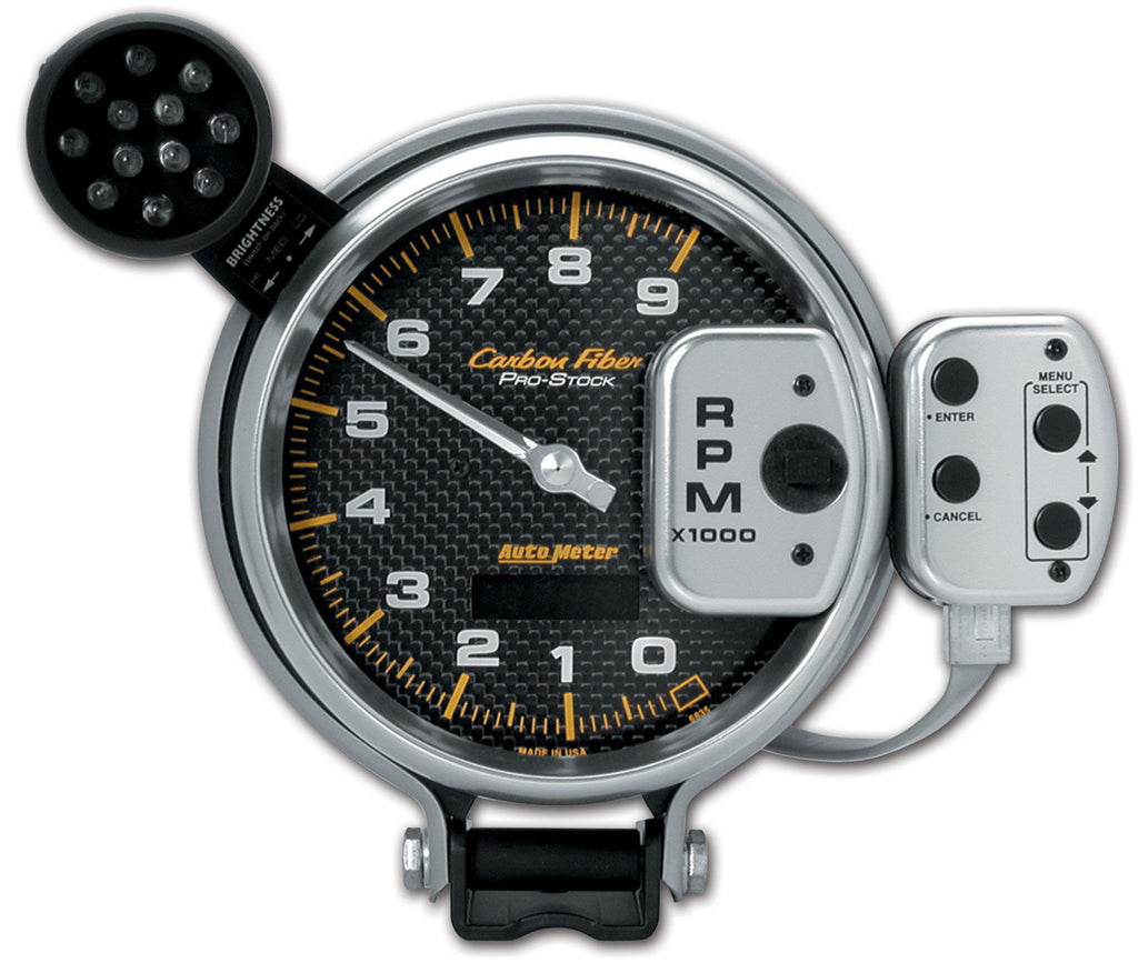 AutoMeter 6835 GAUGE, TACH, 5", 9K RPM, PRO-STOCK PEDESTAL W/ SUPER LITE & PK MEM, CARBON FIBER