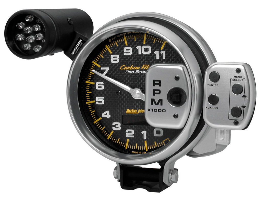 AutoMeter 6836 GAUGE, TACH, 5", 11K RPM, PRO-STOCK PEDESTAL W/ SUPER LITE & PK MEM, CARBON FIBR