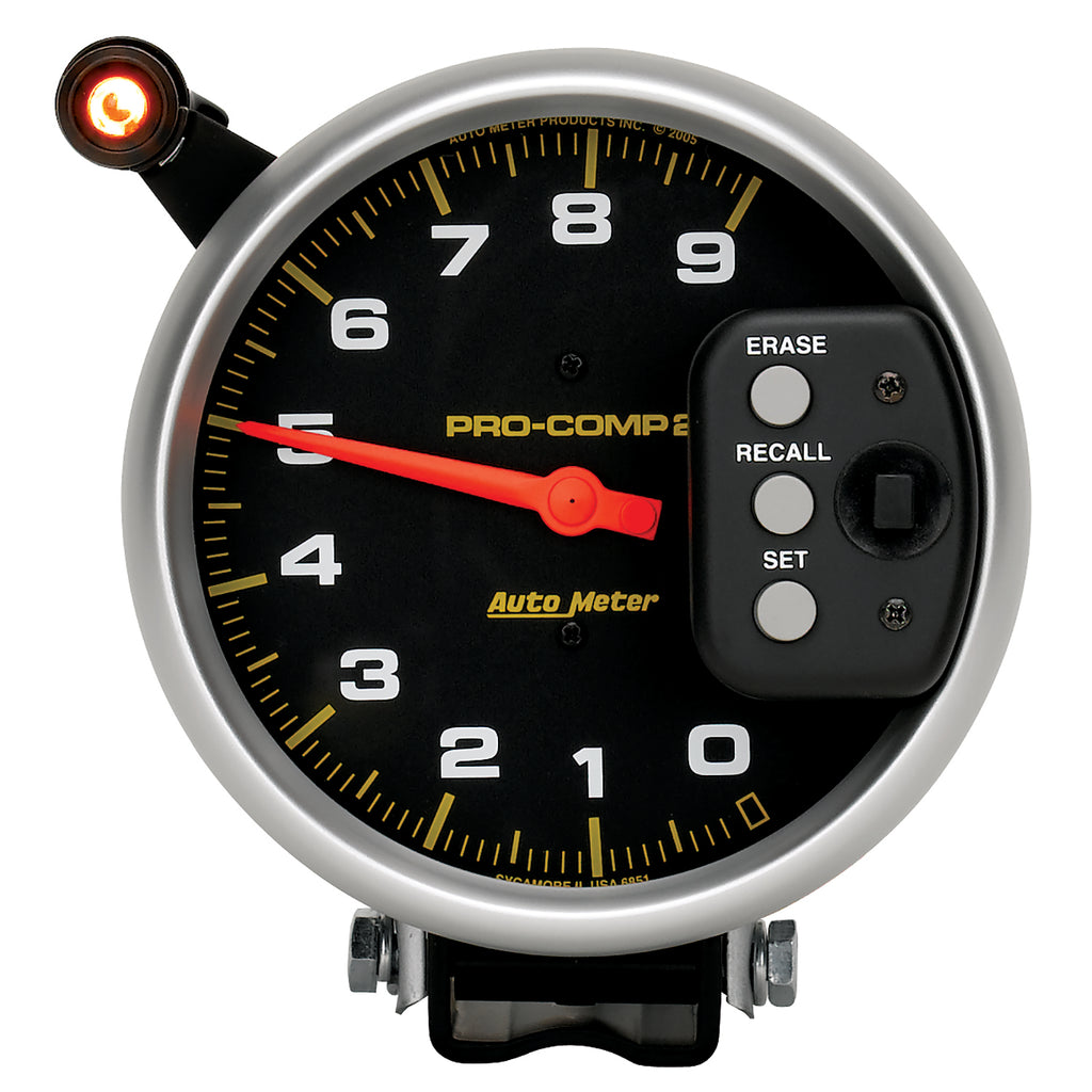 AutoMeter 6851 GAUGE, TACH, 5", 9K RPM, PEDESTAL W/ QUICK LITE & PEAK MEMORY, PRO-COMP