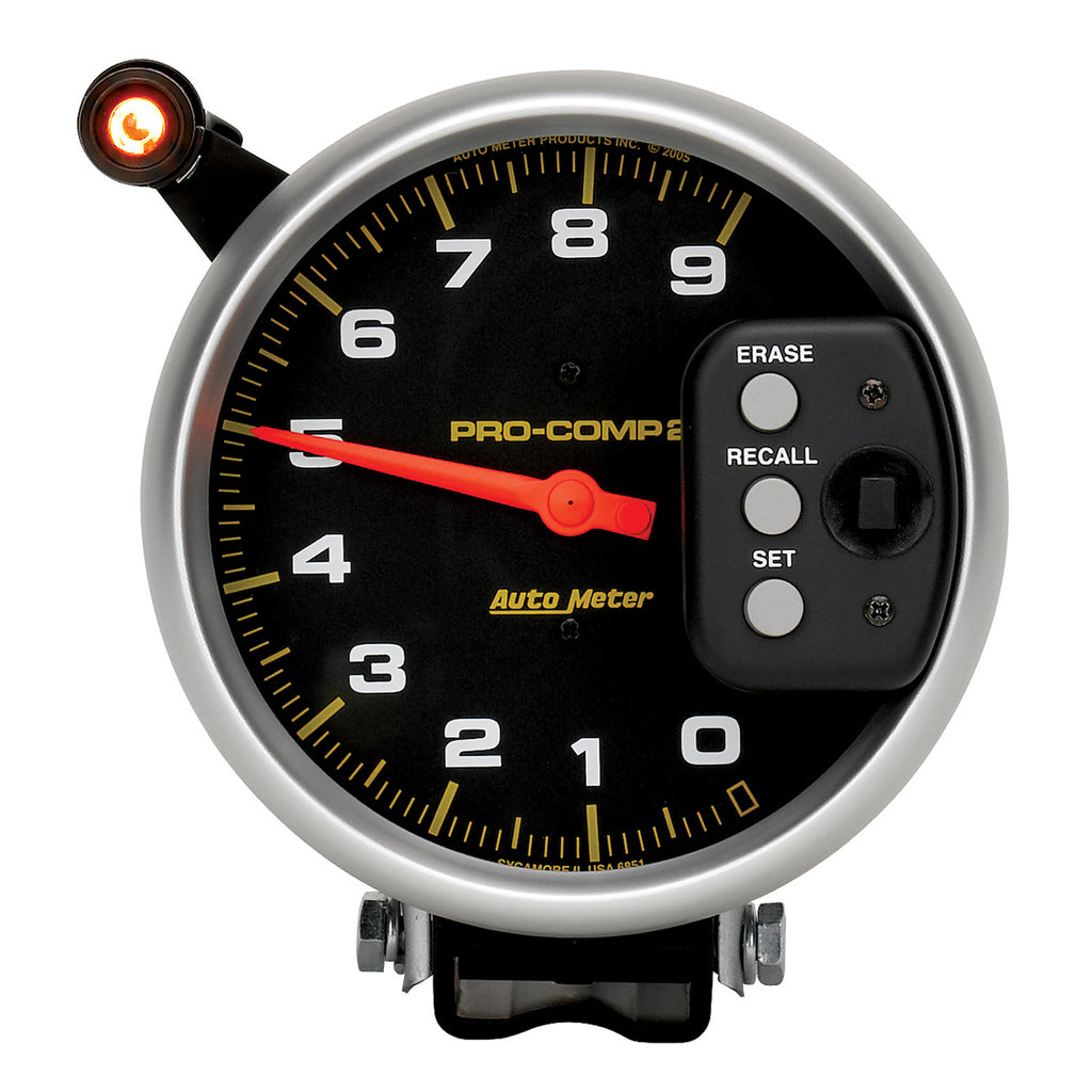 AutoMeter 6851 GAUGE, TACH, 5", 9K RPM, PEDESTAL W/ QUICK LITE & PEAK MEMORY, PRO-COMP
