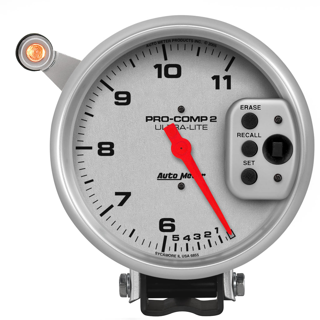 AutoMeter 6855 GAUGE, TACH, 5", 11K RPM, PEDESTAL W/ QUICK LITE, DUAL RANGE W/PEAK MEMORY, UL
