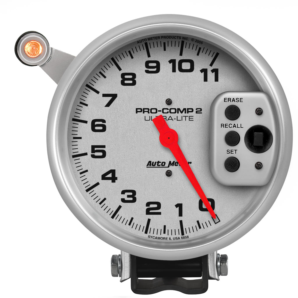 AutoMeter 6858 GAUGE, TACH, 5", 11K RPM, PEDESTAL W/ QUICK LITE, W/PEAK MEMORY, ULTRA-LITE