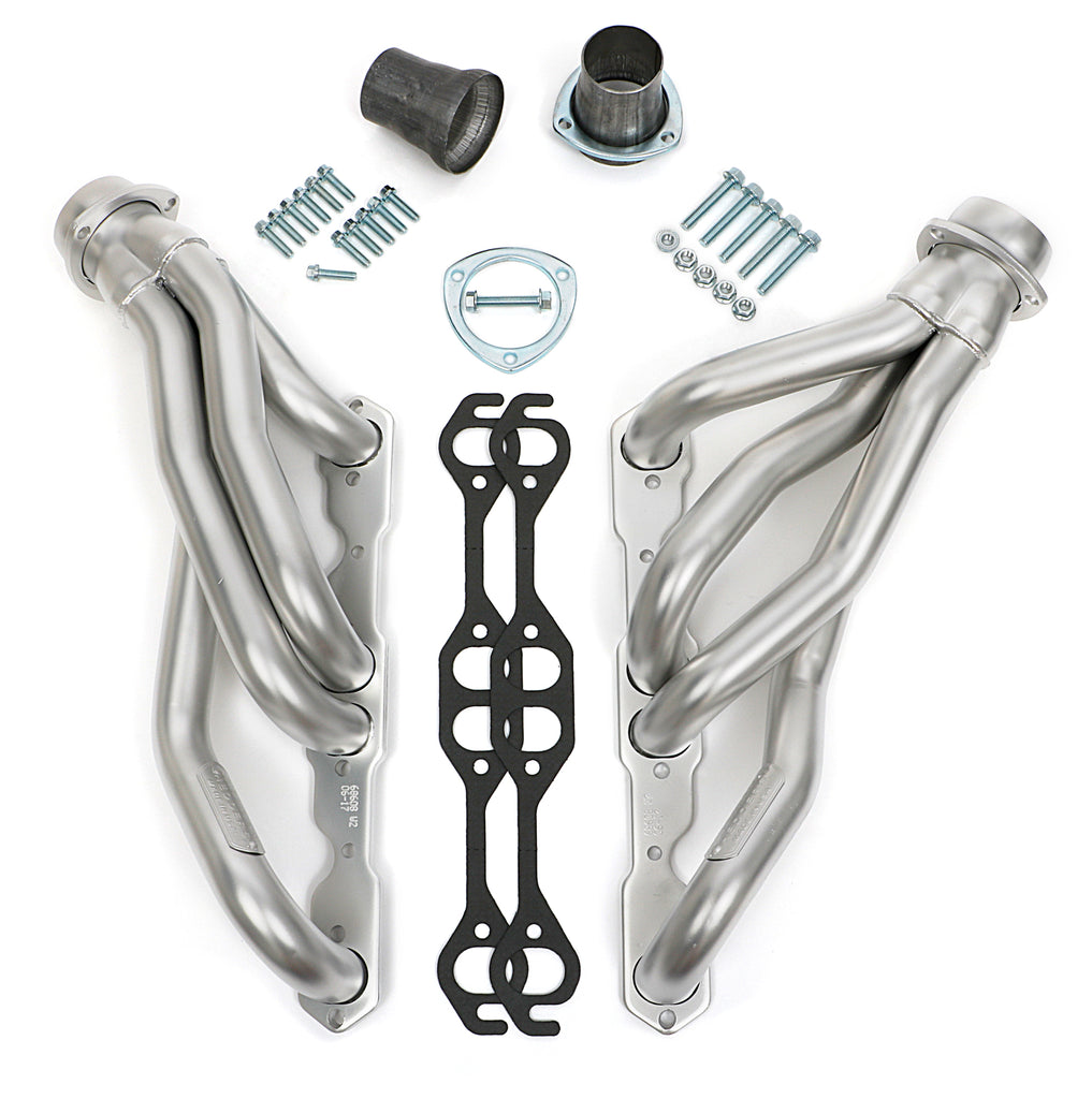 Hedman Hedders 68608 H.D. Silver Mid-Length Headers For 67-81 Camaro, G-Body w/283-400 for Select Chevrolet Bel Air, Chevrolet Biscayne, Chevrolet Caprice, Chevrolet Chevelle, Chevrolet El Camino, Chevrolet Impala, Chevrolet Monte Carlo, Chevrolet