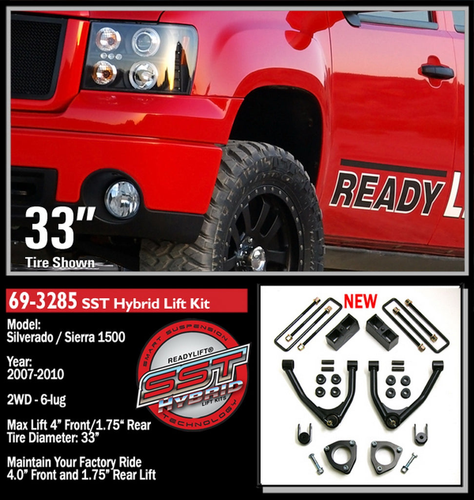 ReadyLift 69-3285 4in. SST Lift Kit with Upper Control Arms for Forged Steel OE Upper Control Arms for Select Chevrolet Silverado 1500, GMC Sierra